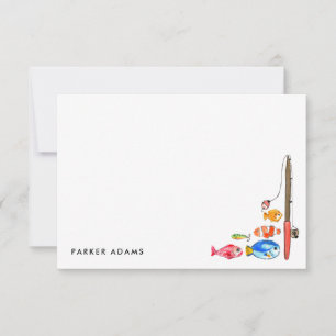 Cute Watercolor Fish Bait Hook Fishing Reel Rod Card
