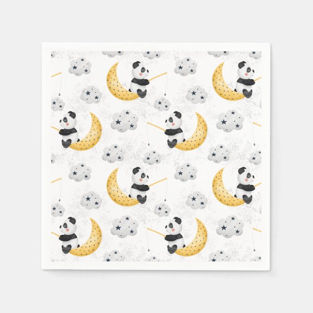 Cute Watercolor Fishing Panda Pattern Birthday Napkin (Front)