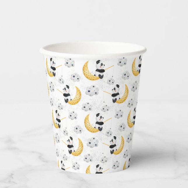 Cute Watercolor Fishing Panda Pattern Birthday Paper Cups (Front)