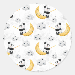 Cute Watercolor Fishing Panda Pattern  Classic Round Sticker