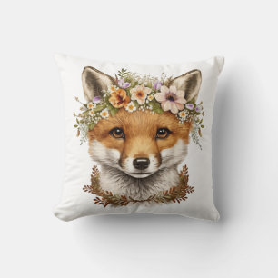 Cute Watercolor Floral Baby Fox Cushion