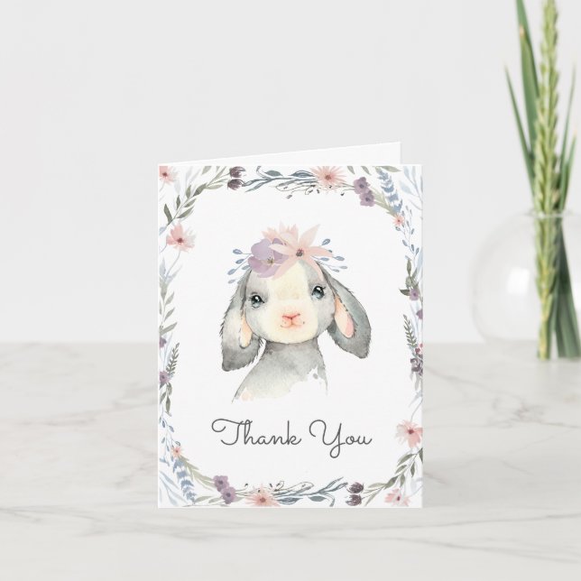 Cute Watercolor Floral Baby Lamb Thank You (Front)