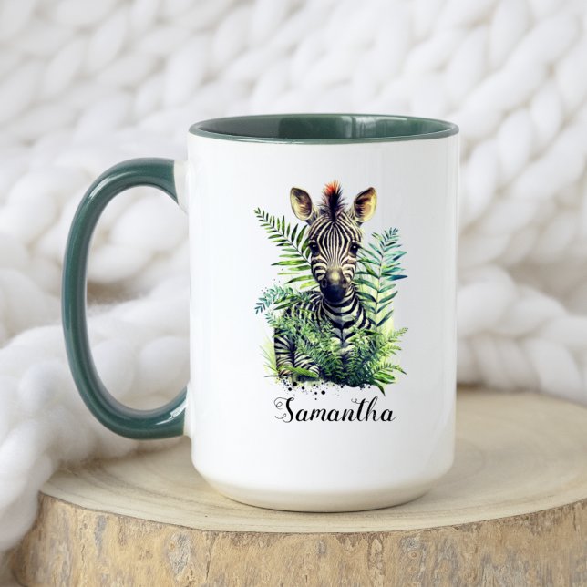 Cute Watercolor Floral Baby Zebra Safari Animal Mug (Creator Uploaded)