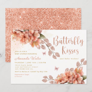 Cute Watercolor Floral Butterfly Girl Baby Shower Invitation