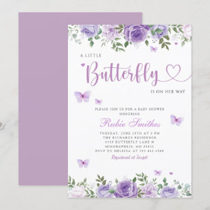 Cute Watercolor Floral Butterfly Girl Baby Shower  Invitation