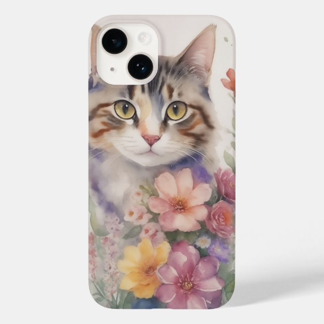 Cute Watercolor Floral Cat Case-Mate iPhone Case (Back)