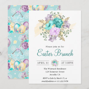 Cute Watercolor Floral Chick in Egg Easter Brunch Invitation