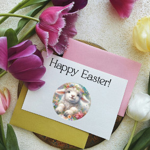 Cute Watercolor Floral Crown Lamb Easter  Classic Round Sticker