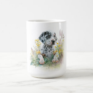 Cute Watercolor Floral Dalmatian Puppy Dog  Coffee Mug