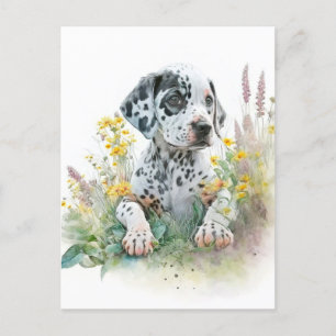 Cute Watercolor Floral Dalmatian Puppy Dog   Postcard