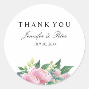 CUTE WATERCOLOR FLORAL DECOUPAGE THANK YOU CLASSIC ROUND STICKER