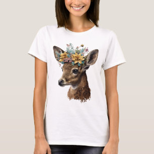 Cute Watercolor Floral Deer T-Shirt