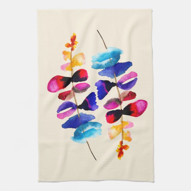 Cute watercolor floral design tea towel (Vertical)