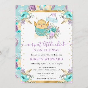 Cute Watercolor Floral Easter Chick Baby Shower Invitation