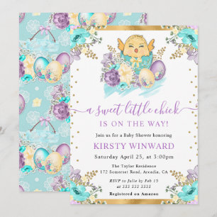Cute Watercolor Floral Easter Chick Baby Shower Invitation