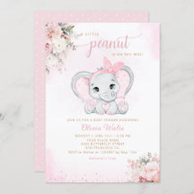 Cute Watercolor Floral Elephant Girl Baby Shower