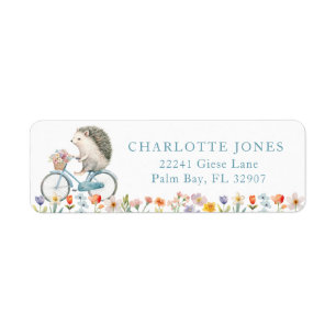 Cute Watercolor Floral Hedgehog Return Address