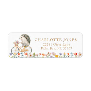 Cute Watercolor Floral Hedgehog Return Address 