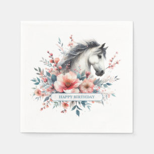 Cute watercolor Floral Horse Birthday Napkin