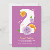 Cute Watercolor Floral Kids 2nd Birthday Party
