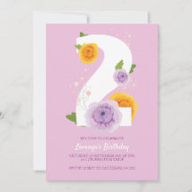 Cute Watercolor Floral Kids 2nd Birthday Party