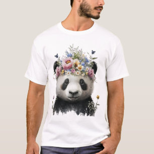 Cute Watercolor Floral Panda T-Shirt