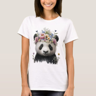 Cute Watercolor Floral Panda T-Shirt