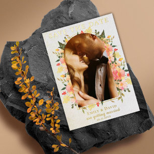 Cute Watercolor Floral Photo Wedding Save the Date