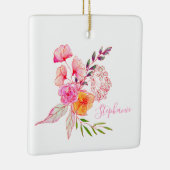 Cute Watercolor Floral Pink Typography Name Ceramic Ornament (Right)