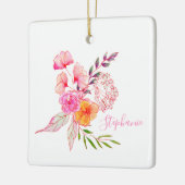 Cute Watercolor Floral Pink Typography Name Ceramic Ornament (Left)
