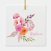 Cute Watercolor Floral Pink Typography Name Ceramic Ornament (Back)