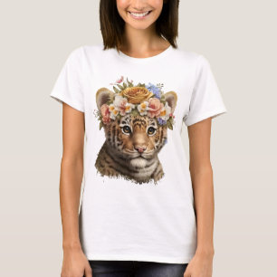 Cute Watercolor Floral Tiger T-Shirt