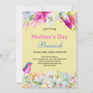 Cute Watercolor Floral Yellow Mother's Day Brunch Invitation