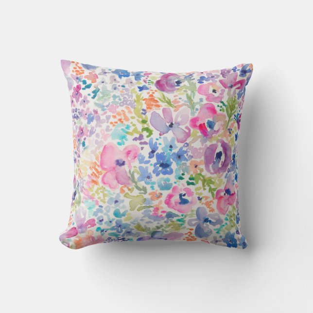 Cute Watercolor Flower Background Cushion (Front)