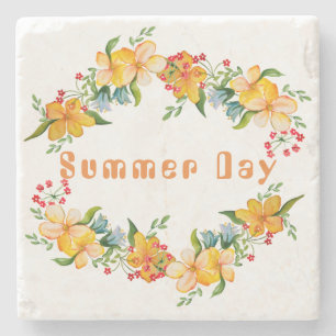 Cute watercolor flower design stone coaster