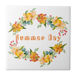 Cute watercolor flower design tile
