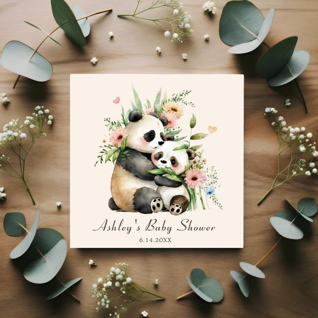  Cute Watercolor Flowers & Bears Baby Shower Napkin (Creator Uploaded)