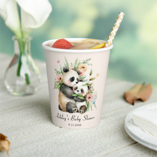Cute Watercolor Flowers & Bears Baby Shower Paper Cups