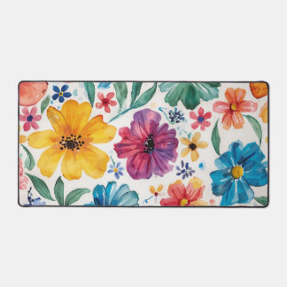 Cute Watercolor Flowers Desk Mat