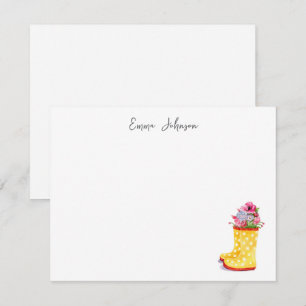 Cute watercolor flowers in Rain boots Card