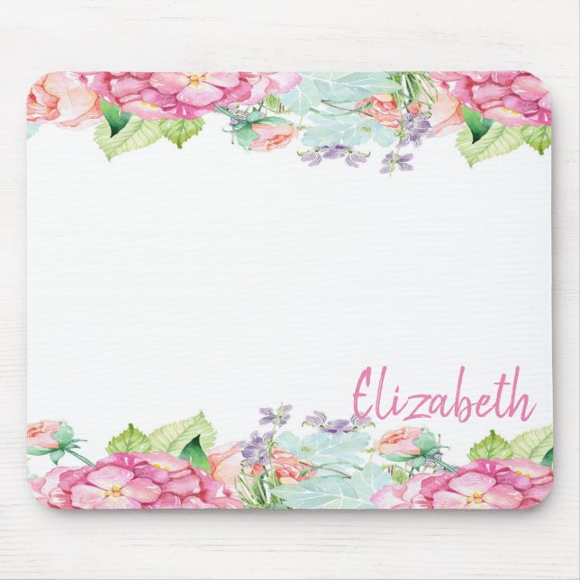 Cute Watercolor Flowers - Personalised Mouse Mat (Front)
