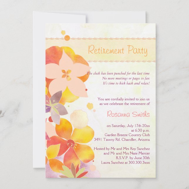 Cute Watercolor Flowers Retirement Party Invitation (Front)
