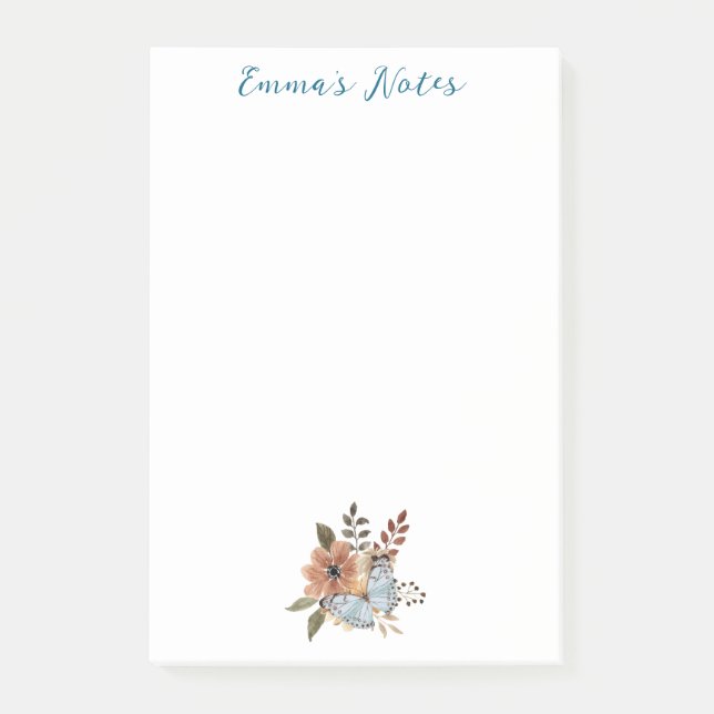 Cute Watercolor Flowers, Simple Personalised Post-it Notes (Front)
