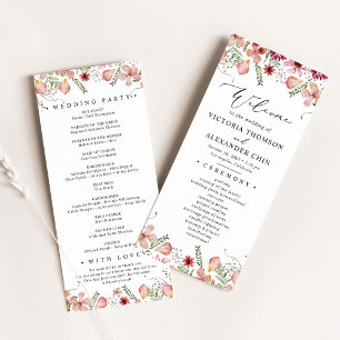 Cute Watercolor Flowers Wedding  Programme