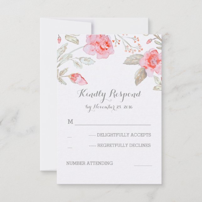 Cute Watercolor Flowers Wedding RSVP Cards (Front)