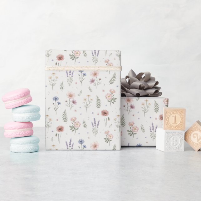 Cute Watercolor Flowers Wrapping Paper (Baby Shower)