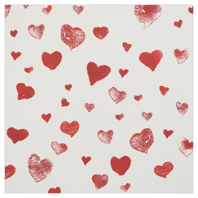 Cute Watercolor Flying Red Hearts  Fabric (Swatch)