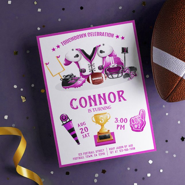 Cute Watercolor Football All Star Pink Birthday Invitation (Creator Uploaded)