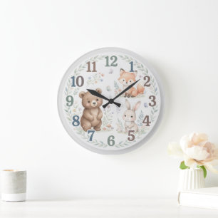 Cute Watercolor Forest Friends Educational Clock