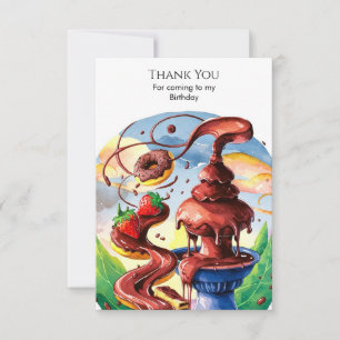 Cute Watercolor Fountain Chocolate Birthday Thank You Card